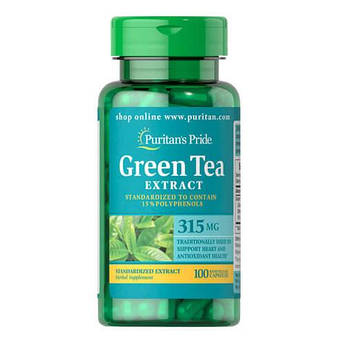 Екстракт зеленого чаю з антиоксидантним потенціалом, Puritan's Pride Green Tea Extract 315 mg 100 капсул