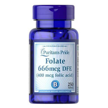 Фолієва кислота B9, Puritan's Pride Folate 666mcg DFE (Folic Acid 400 mcg) 250 таб