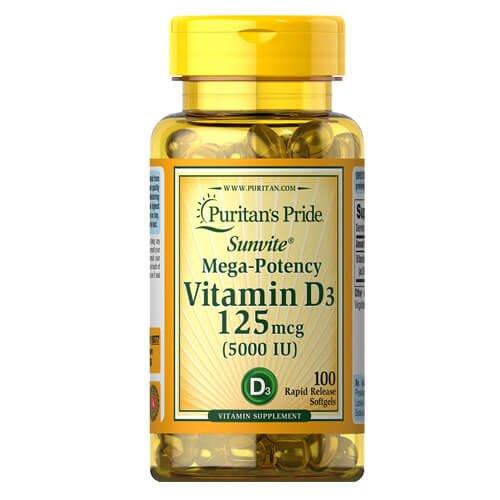 Вітамін D3, Puritan's Pride Vitamin D3 5000 IU 100 капсул