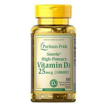 Вітамін D3, Puritan's Pride Vitamin D3 25 mcg (1000 IU) 100 капсул