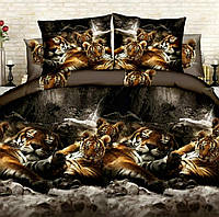 3D Комплект полуторного постельного белья "Спящие тигры"