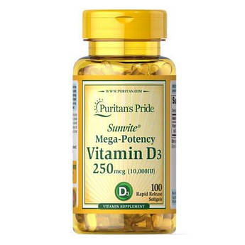 Вітамін D3, Puritan's Pride Vitamin D3 10000 IU 100 капсул