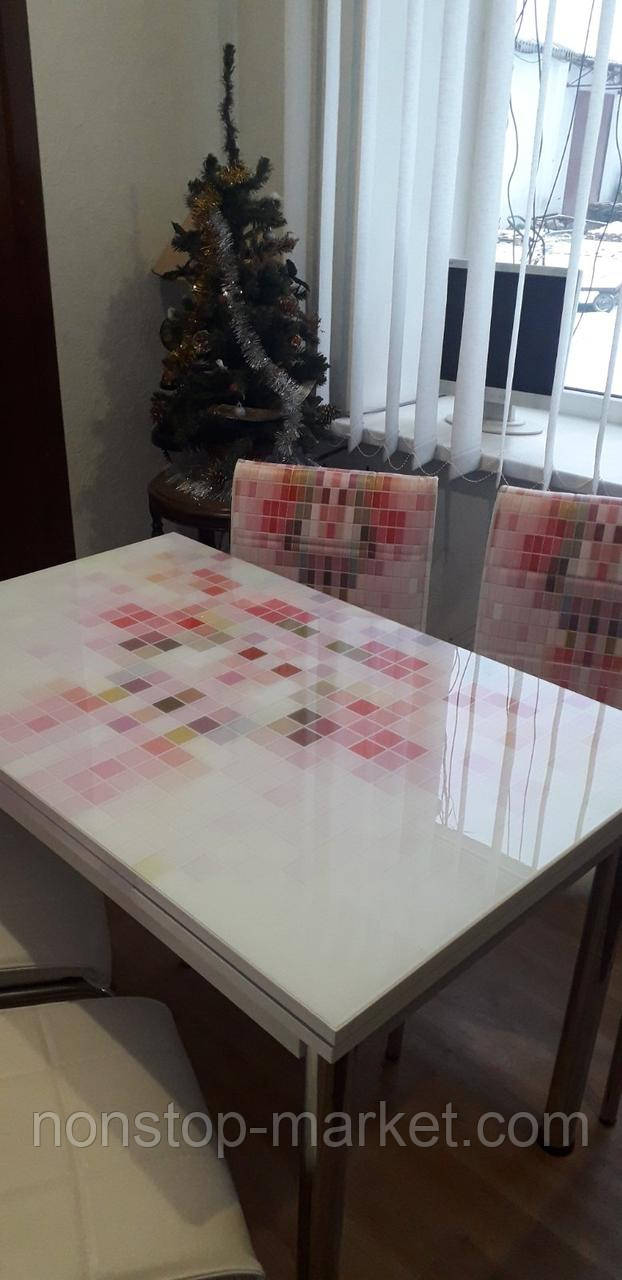 Розкладний стіл обідній кухонний комплект стіл і стільці 3D малюнок 3д "Кольорова мозаїка" ДСП скло 70*110 Лотос-М
