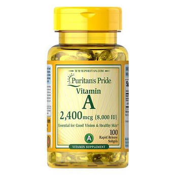 Вітамін А, Puritan's Pride Vitamin A 8,000 IU (2,400 mcg) 100 рідких капсул