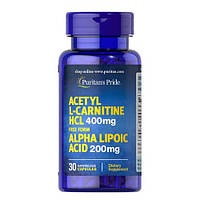 L-карнитин и альфа липоевая кислота, Puritan's Pride Acetyl L-Carnitine 400 mg Alpha Lipoic Acid 200 mg 30 к