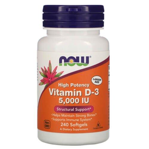 NOW Foods Vitamin D3 5000 IU 240 м'яких капсул, фото 1