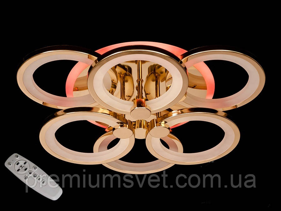 Люстра стельова світлодіодна в золоті 8022/3+3 G LED 3 color dimmer, фото 1