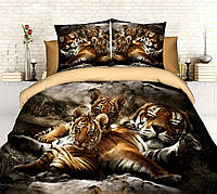 3D Комплект постельного белья Евро размера "Тигры спящие"