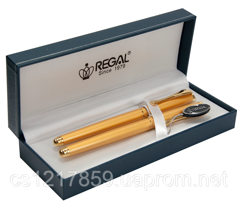 Набір ручок (перо+ролер) золото в подарунковому футлярі Regal