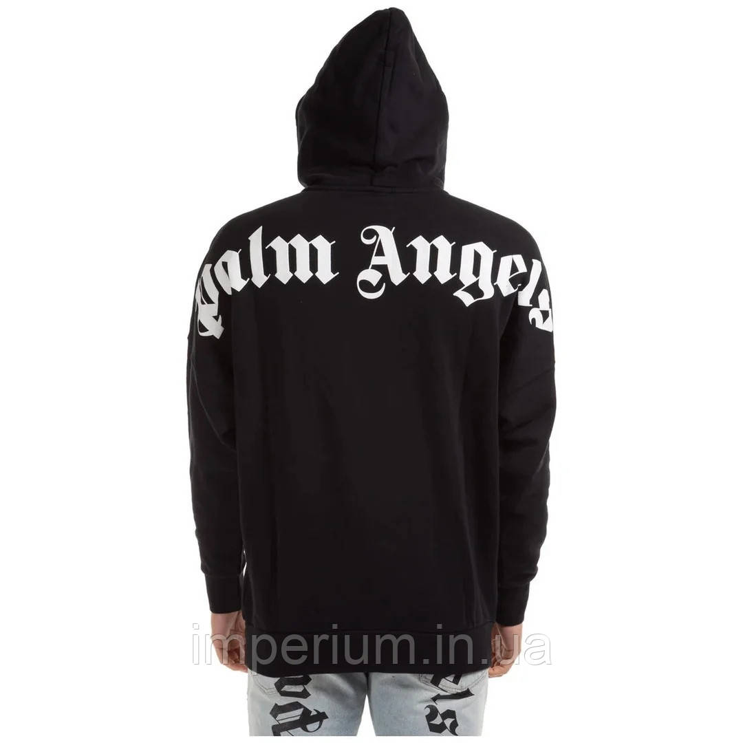 Худі Palm Angels white logo | чорна толстовка палм енджелс