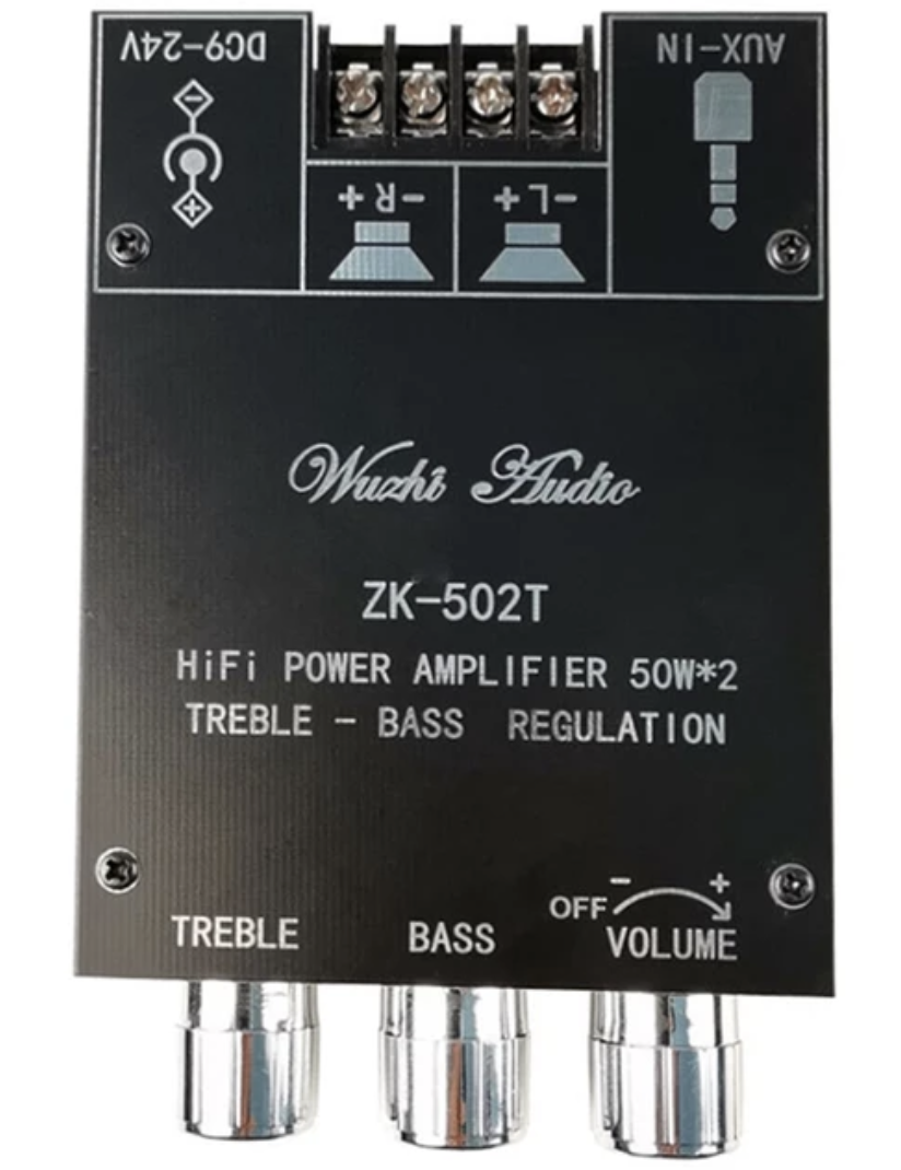 Аудіо підсилювач TPA3116 2.0, 9-24В 2А, 2x50Вт, Bluetooth 5.0, ZK-502T