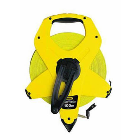 Рулетка вимірювальна PowerWinder Fiberglassдовий 100 м, завширшки 12.7 мм, стрічка зі скловолокном STANLEY, фото 1
