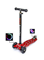 Самокат триколісний дитячий Scale Scooter Maxi Павутина для дітей від 3-6 років до 60 кг Колеса світяться