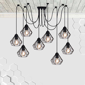 Підвісна люстра павук на 8-ламп SKRAB-8 E27 чорний 1,5 м.