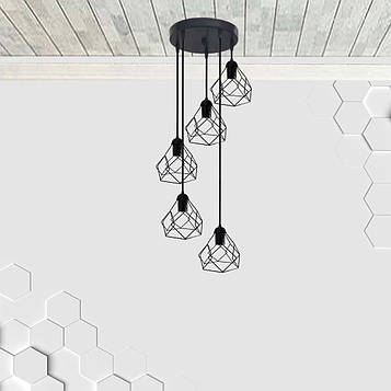 Підвісна люстра на 5 ламп RUBY-5G E27 на круглій основі, чорний