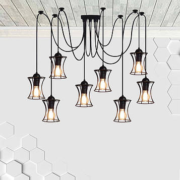 Підвісна люстра павук на 8-ламп SANDBOX-8 E27 чорний 1,5 м.