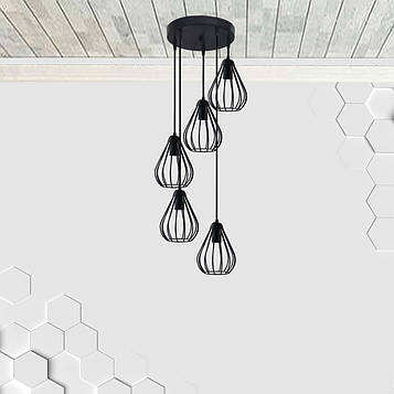 Підвісна люстра на 5 ламп FANTASY-5G E27 на круглій основі, чорний