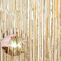 Фольгированная штора для фотофон 1х2 м, блестящий дождик, украшение праздничное Золото-сатин