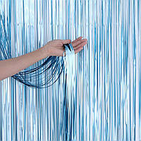 Фольгированная штора для фотофон 1х2 м, блестящий дождик, украшение праздничное Голубой-сатин