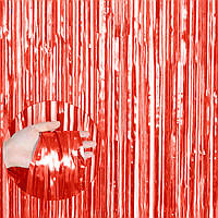 Фольгированная штора для фотофон 1х2 м, блестящий дождик, украшение праздничное Красный-сатин