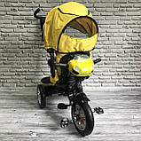 Дитячий триколісний велосипед-коляска з поворотним сидінням батьківською ручкою і дахом 5099-1 ЖОВТИЙ, фото 6