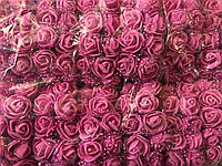 Розочка из фоамирана 8 розовая с фатином для флористики декорирования и творчества 20 мм на проволоке