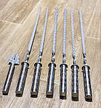 Набір шампурів з неіржавкої сталі 7 шт. + виделка для зняття м'яса — ручна робота, фото 3