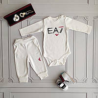 Белый комплект для новорожденных Armani -  бодик, штаны, костюм.