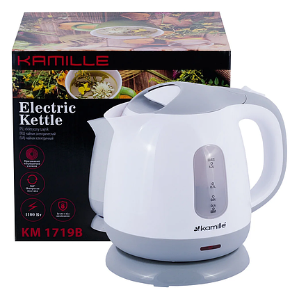 Чайник електричний Kamille 1л пластиковий (білий з сірим) KM-1719 B, фото 1