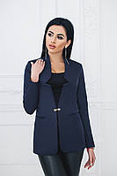 Стильный удлиненный женский пиджак в деловом стиле на застежке и с внутренними карманами р.42-48. Арт-407/58 темно-синий