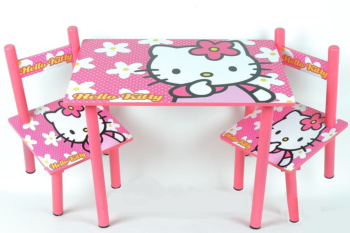 Дитячий дерев'яний столик зі стільчиками з героями з мультфільму Hello Kitty
