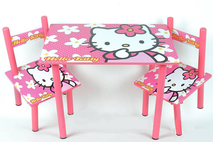 Дитячий дерев'яний столик зі стільчиками з героями з мультфільму Hello Kitty, фото 2