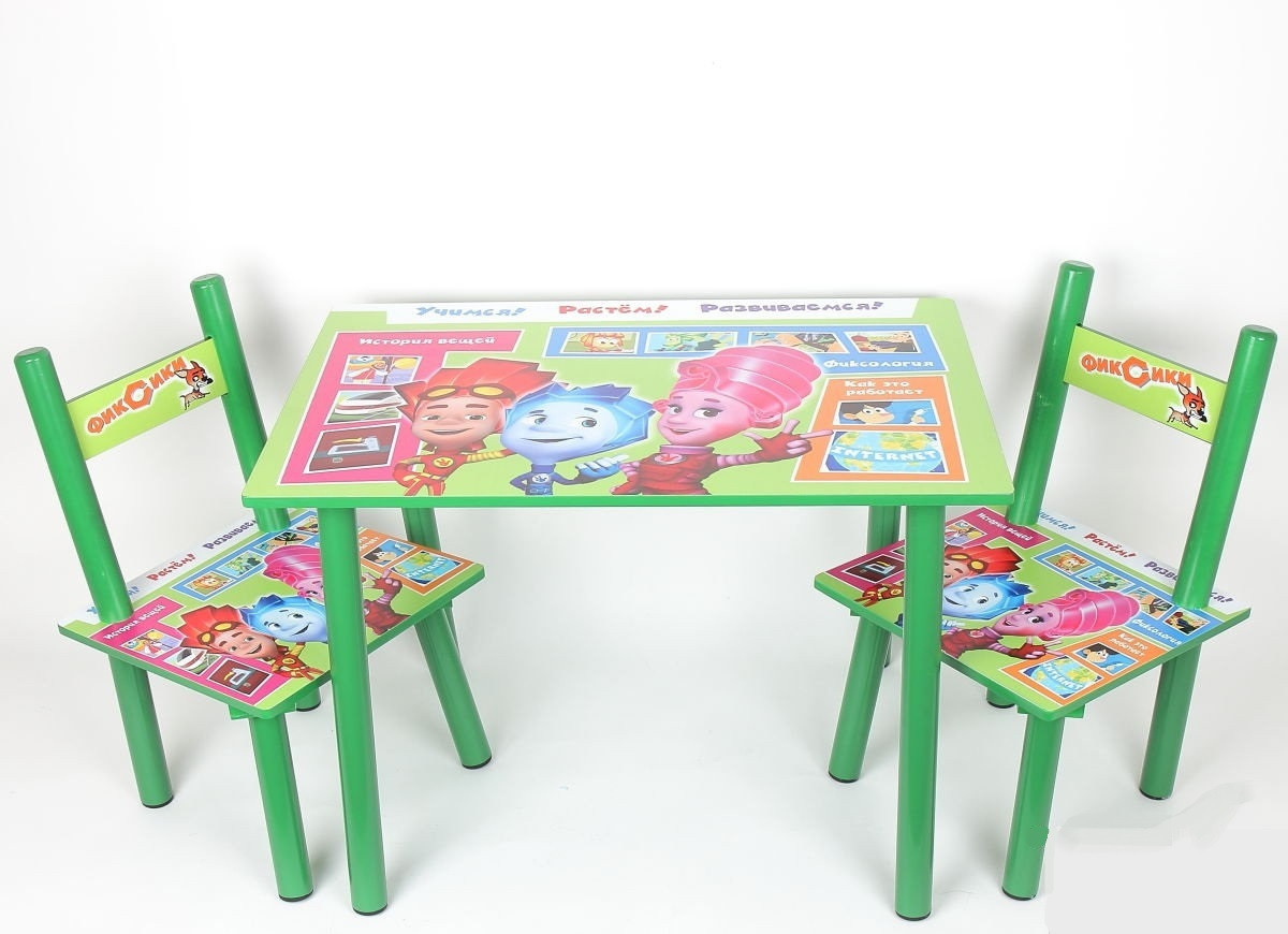 Дитячий дерев'яний столик зі стільчиками з героями з мультфільму Фіксики