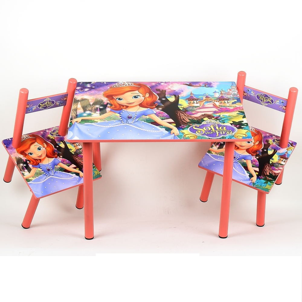 Дитячий дерев'яний столик зі стільчиками з героями з мультфільму Принцеса Софія