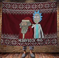 Плед с 3D-принтом на тему "Плед Рик и Морти Рождество", красный 150х200 см.