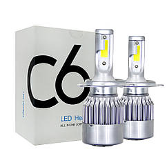C6 Лампа світлодіодна цоколь H4 (к-кт 2 шт) 12V, 36W, 3800Lm + вентилятор (авиац. алюмін. профілю.)