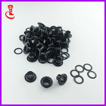 Люверы канцелярські 4 мм. Люверси для шнурків. Чорний (5000 шт/уп)