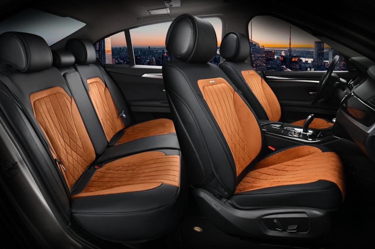 Накидки на сидіння авто 3D ELEGANT MODENA 700 137 коричневі (алькантара + екошкіра) ПОЛЬША