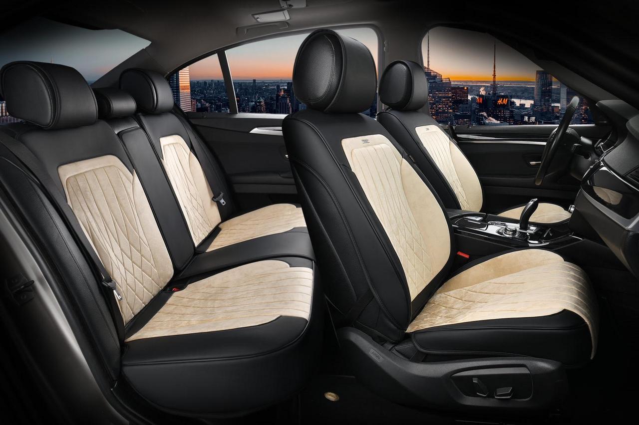 Накидки на сидіння авто 3D ELEGANT MODENA 700 134 бежеві (алькантара + екошкіра) ПОЛЬША