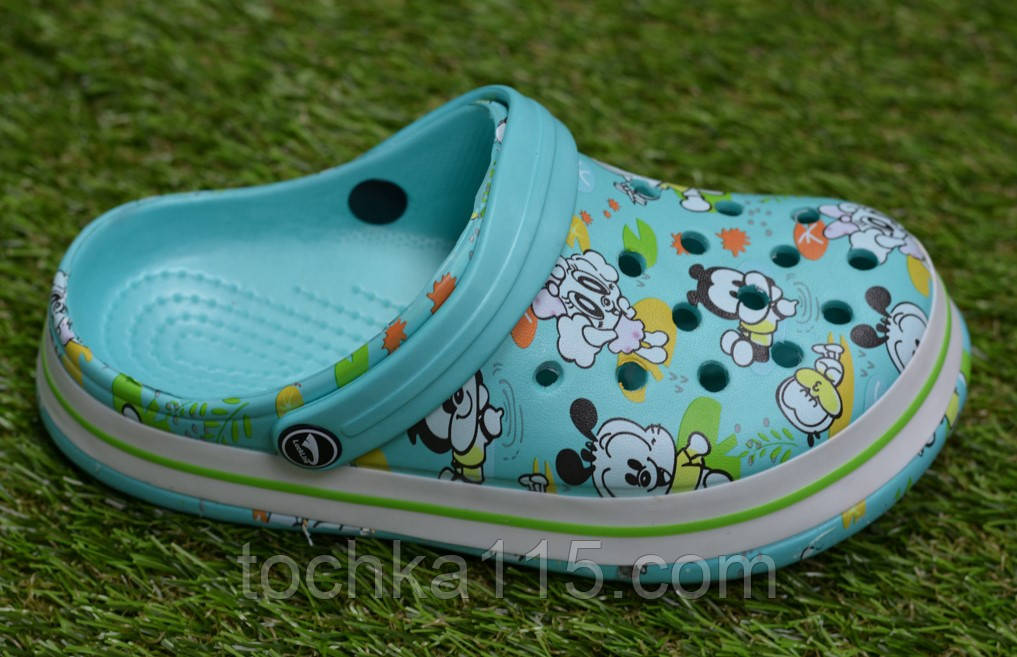 Дитячі капці крокси сабо crocs бірюза принт міккі маус р30-31