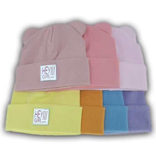 Подвійна шапка трикотажна з одворотом і вушками для дівчинки