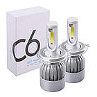 C6 Лампа світлодіодна цоколь H4 (к-кт 2 шт) 12V, 36W, 3800Lm + вентилятор (авиац. алюмін. профілю.), фото 5