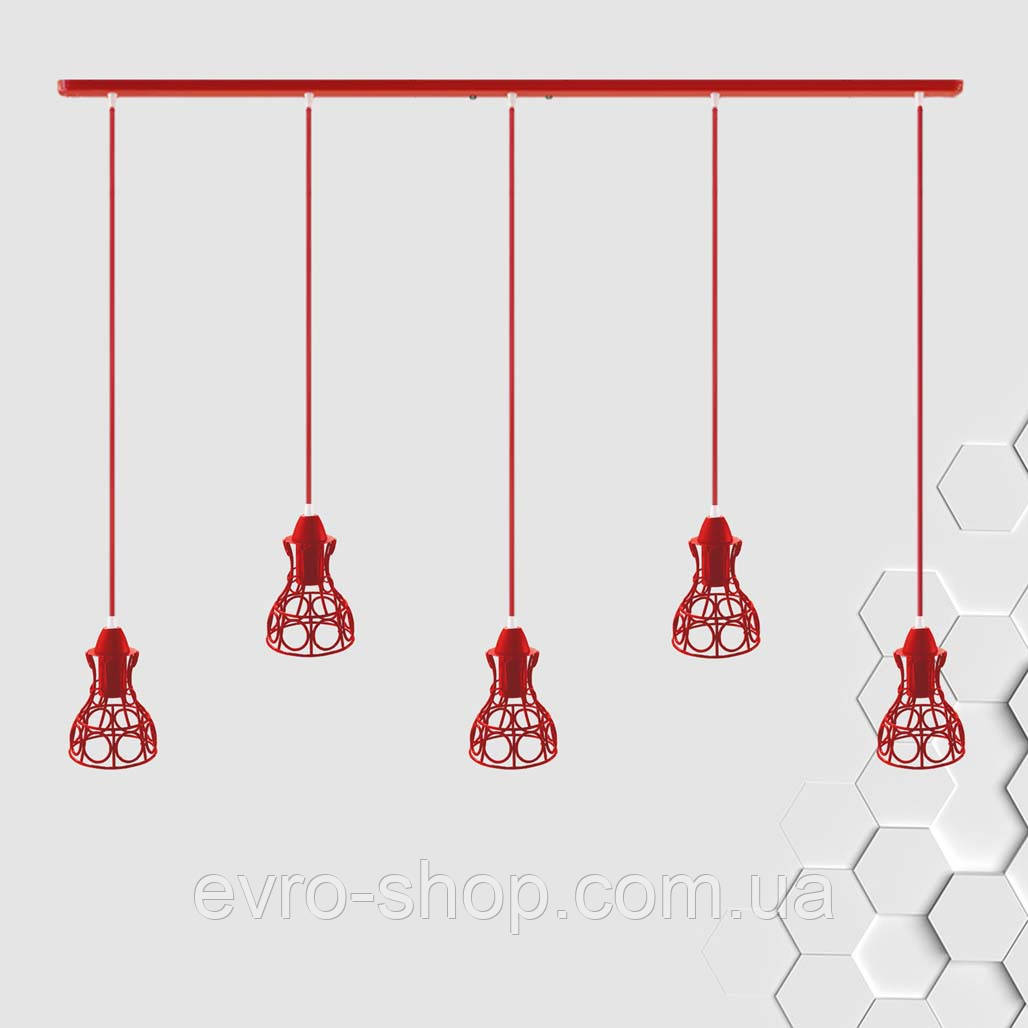 Підвісна люстра на 5 ламп RINGS-5 E27 червоний, фото 1