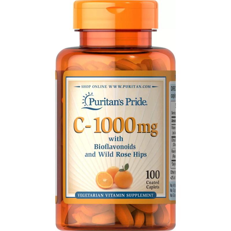 Вітаміни та мінерали Puritan's Pride Vitamin C-1000 mg with Bioflavonoids & Rose Hips, 100 каплет
