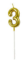 Свічка-цифра "3" на паличці золото 6,5 см