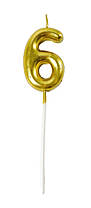 Свічка-цифра "6" на паличці золото 6,5 см
