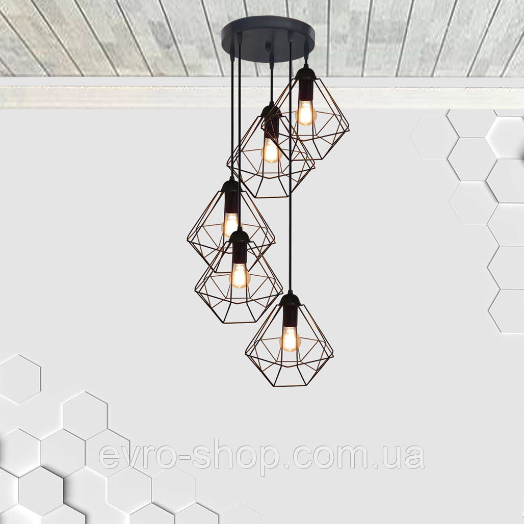 Підвісна люстра на 5 ламп CLASSIC-5G E27 на круглій основі, чорний, фото 1