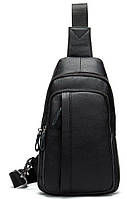 Молодежная мужская сумка на плечо Vintage 14784 Черная. Натуральная кожа