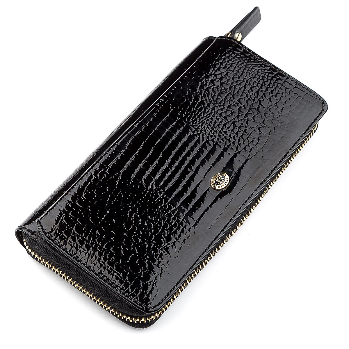 Лаковий жіночий гаманець ST Leather 18437 (S7001A) натуральна шкіра. Чорний