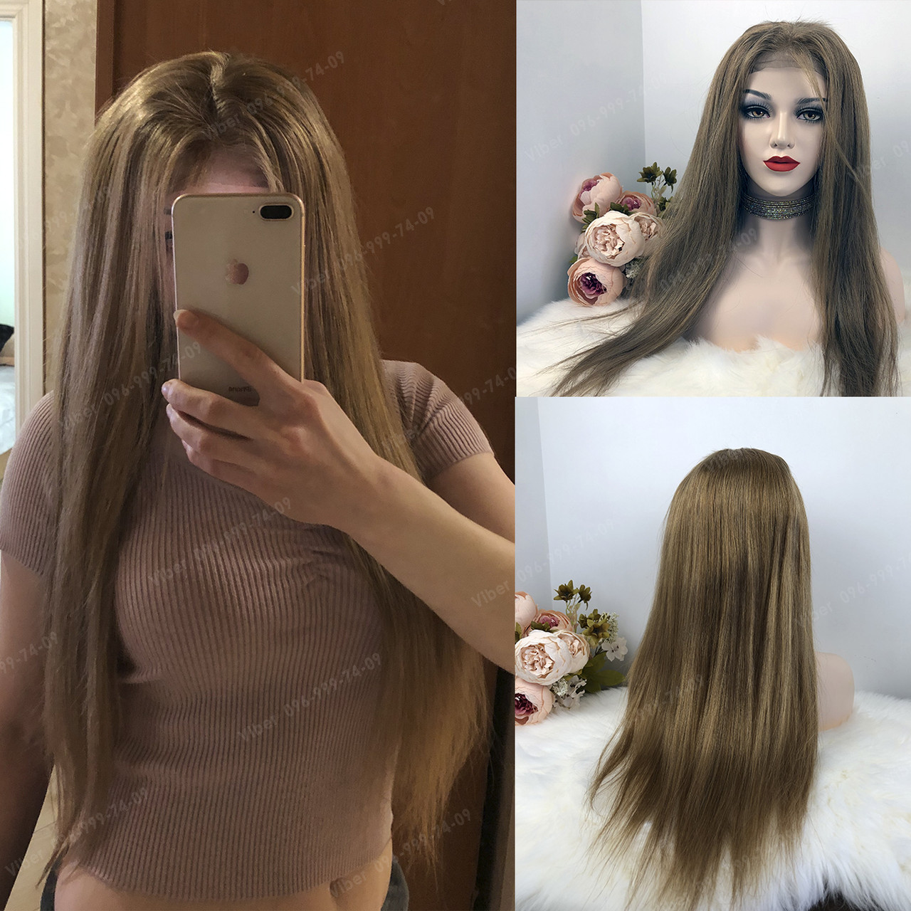 💎Натуральний жіночий парик баклажан з чубчиком, натуральний волосся 💎